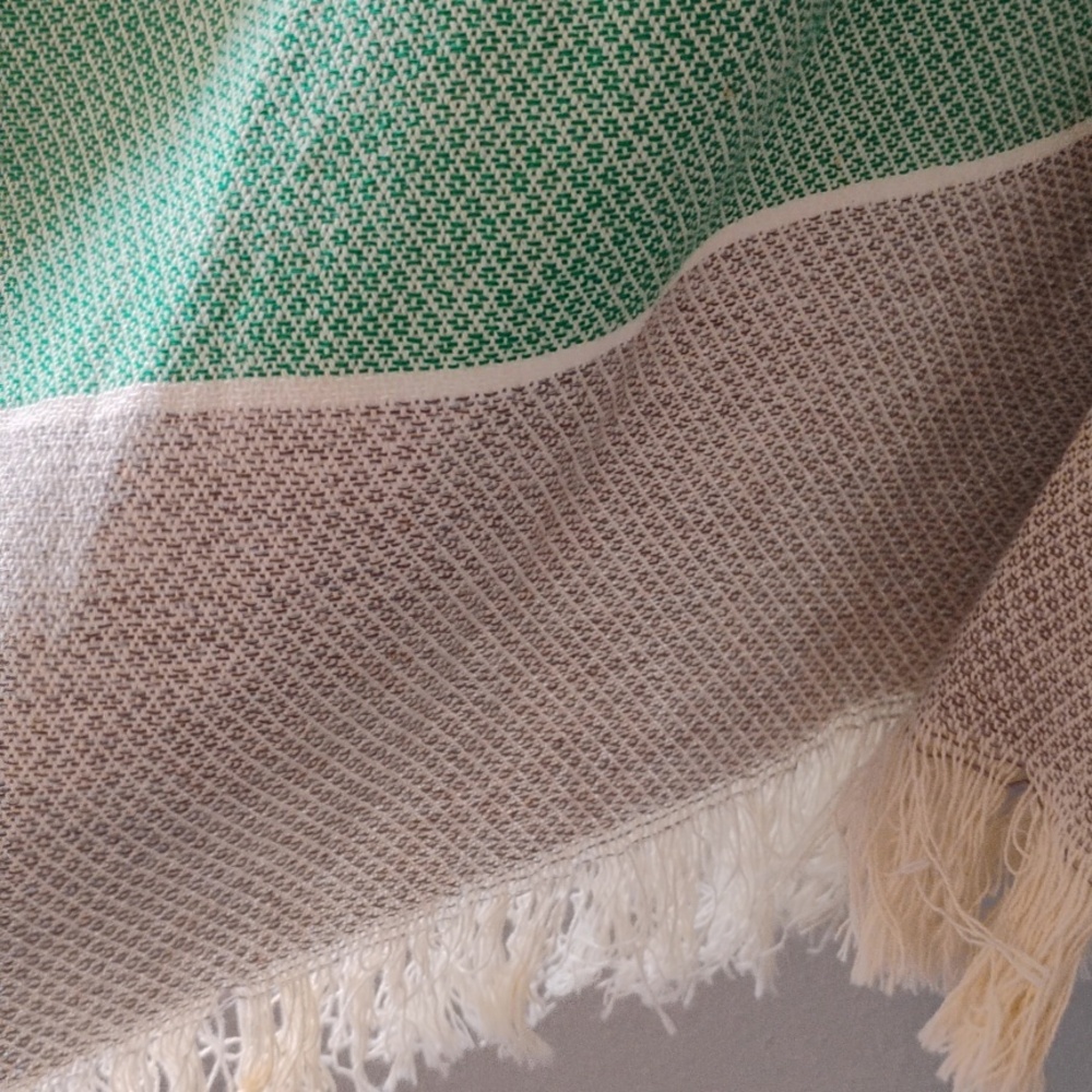 Women's Striped V-Neck Poncho Sweater in Mint and Beige - Picture 2 of 3
